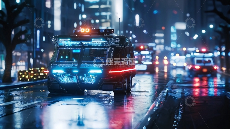 高清大图下载【趣麦麦图】未来都市夜景雨夜