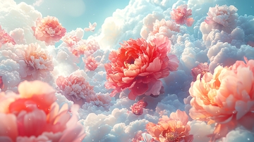 云朵上的粉色花朵