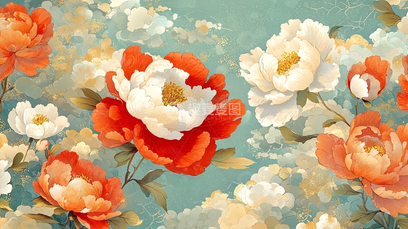 高清大图下载【趣麦麦图】水彩牡丹花卉图案