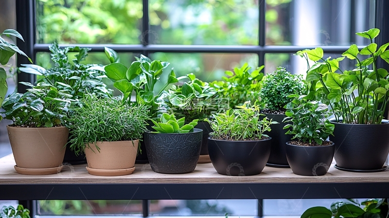 高清大图下载【趣麦麦图】窗台上的盆栽植物
