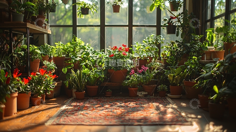 高清大图下载【趣麦麦图】充满绿植的阳光温室