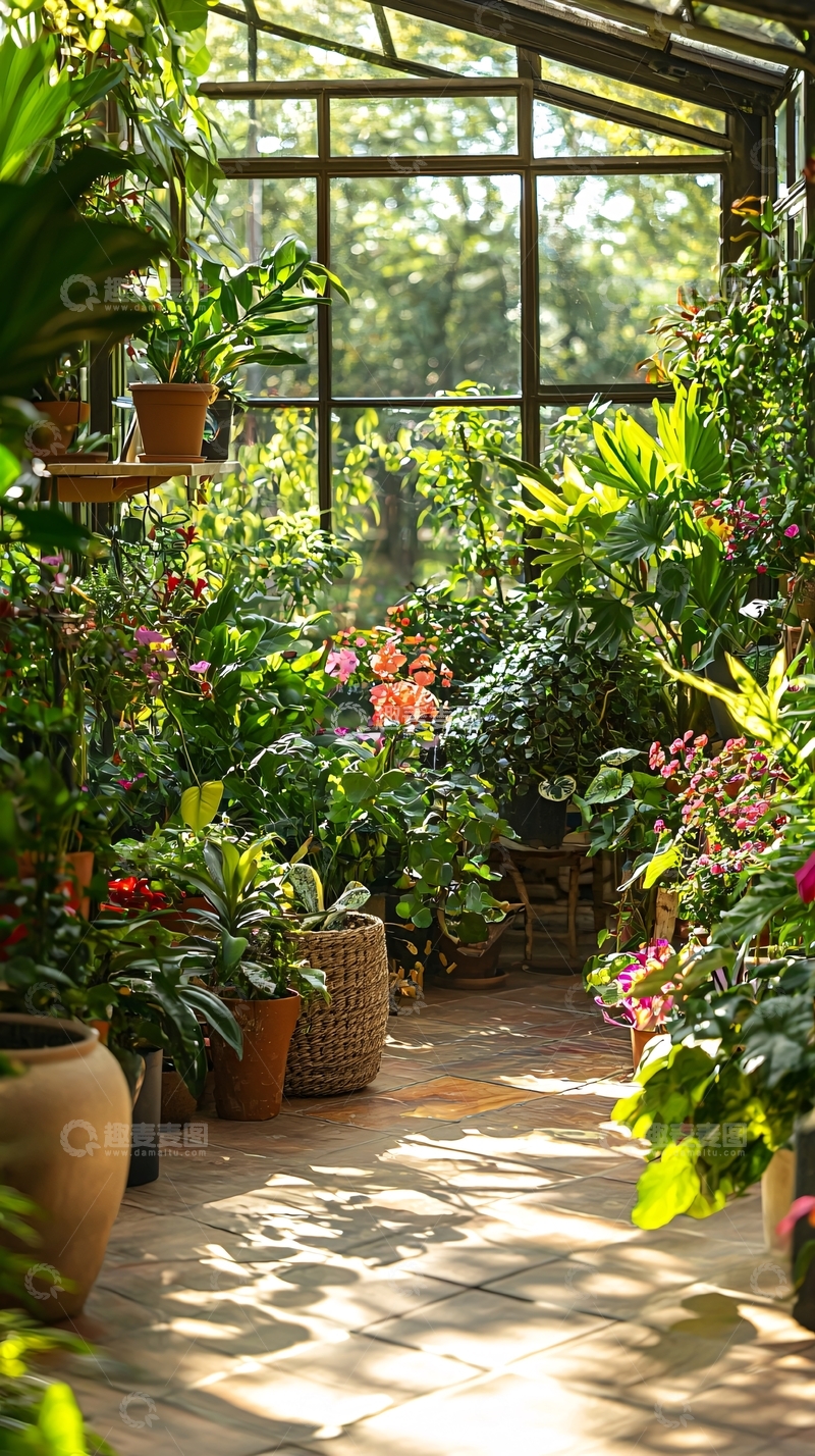 高清大图下载【趣麦麦图】阳光洒满的温室花园