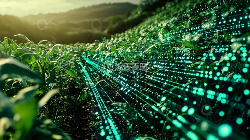 高清大图下载【趣麦麦图】绿色田野科技感数据流