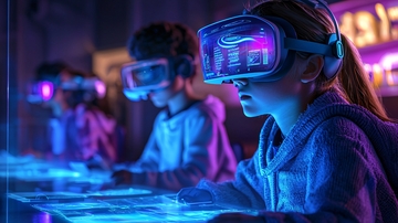 孩子们戴着VR眼镜学习