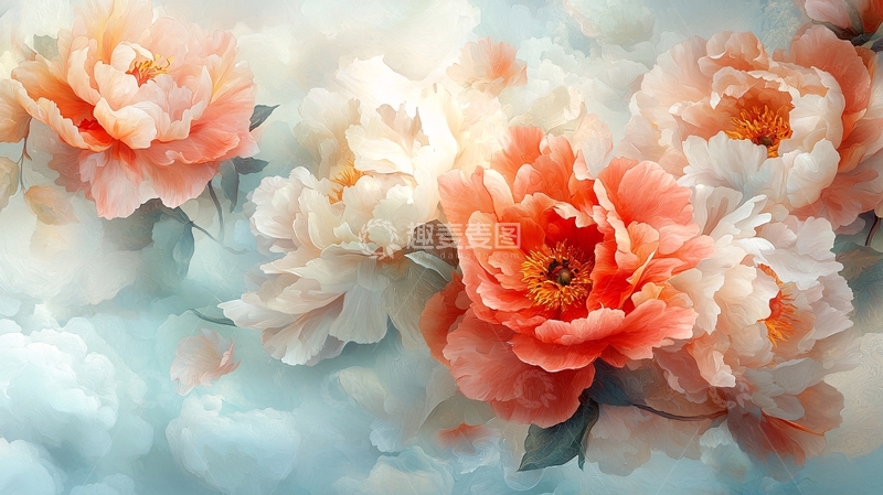 高清大图下载【趣麦麦图】淡彩牡丹花