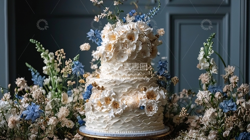 高清大图下载【趣麦麦图】白色奶油鲜花婚礼蛋糕