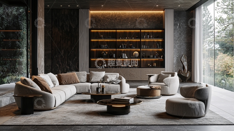 高清大图下载【趣麦麦图】奢华现代客厅全景图