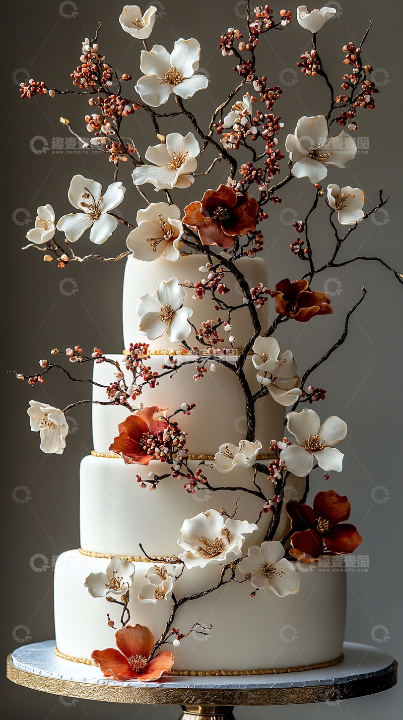 高清大图下载【趣麦麦图】精致花朵装饰的婚礼蛋糕