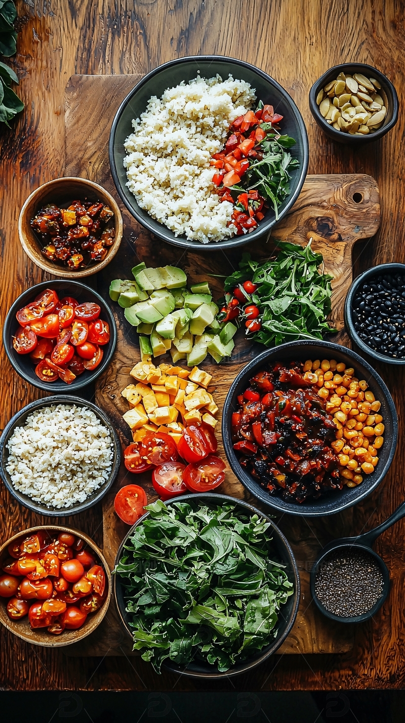 食材丰富的健康餐拼盘