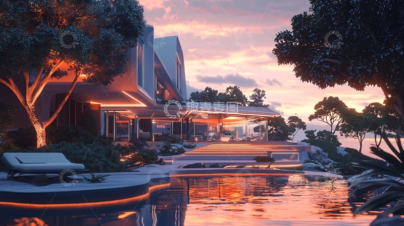 高清大图下载【趣麦麦图】现代极简风格别墅夜景