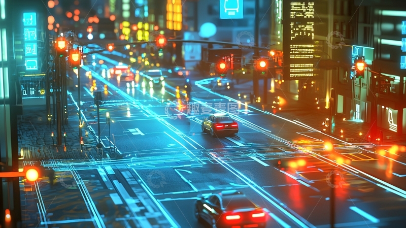 高清大图下载【趣麦麦图】霓虹灯闪烁的未来都市街道