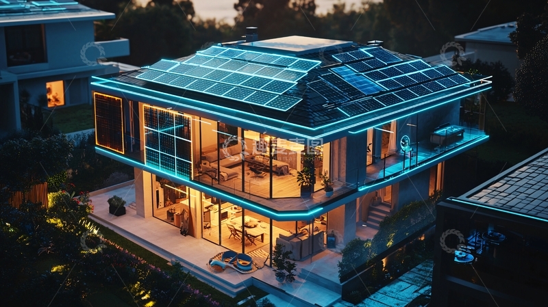 高清大图下载【趣麦麦图】夜晚灯光璀璨的现代别墅