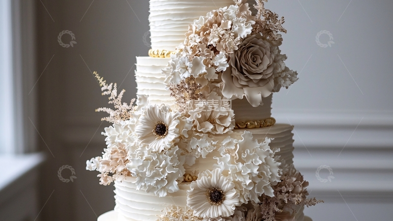 高清大图下载【趣麦麦图】奶油花朵婚礼蛋糕