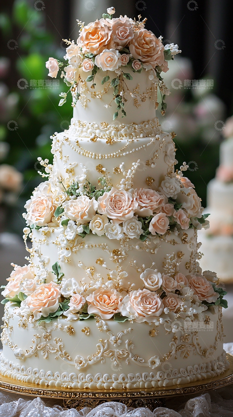 高清大图下载【趣麦麦图】精致花朵装饰的婚礼蛋糕