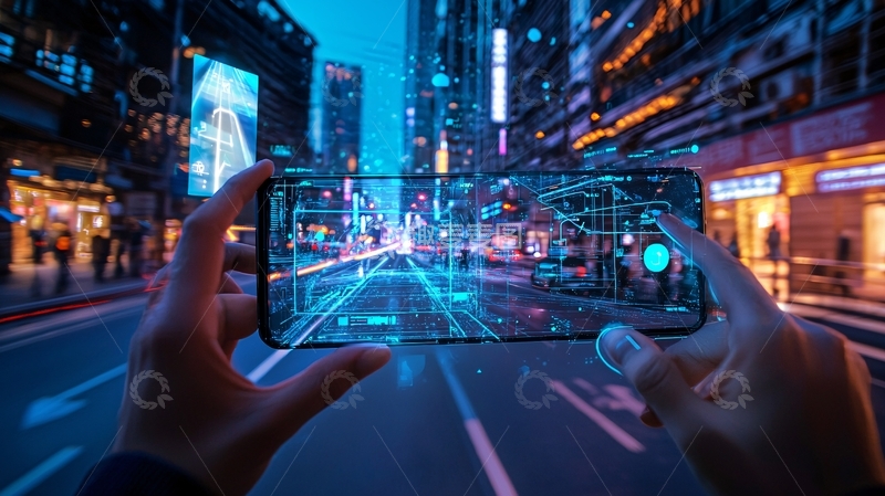 高清大图下载【趣麦麦图】夜景城市手机屏幕显示虚拟现实增强现实