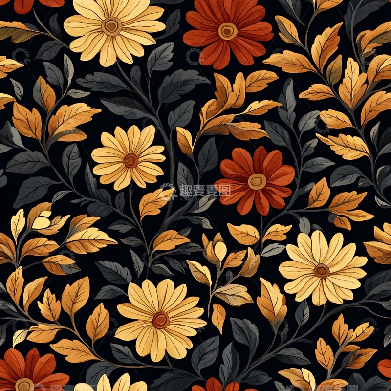 高清大图下载【趣麦麦图】复古风格花卉图案