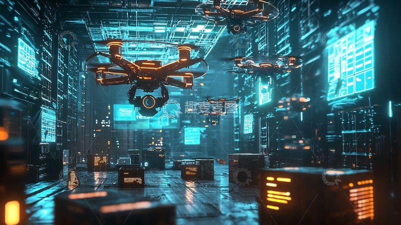 高清大图下载【趣麦麦图】未来科技感无人机仓库