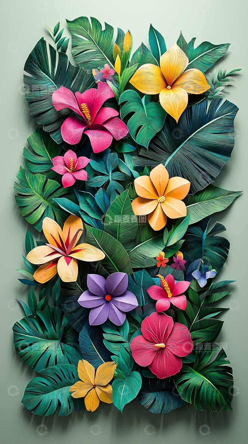 高清大图下载【趣麦麦图】热带花卉纸艺风格