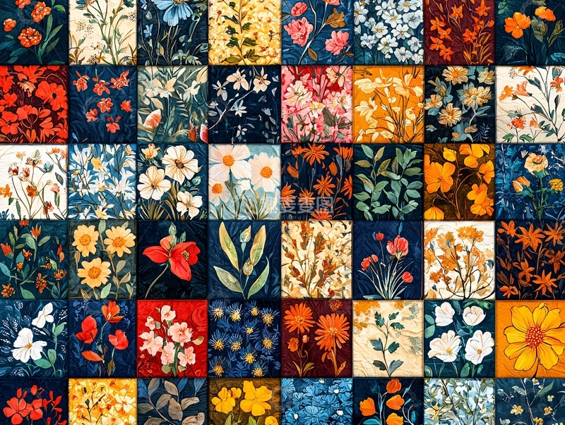 高清大图下载【趣麦麦图】拼贴风花卉图案