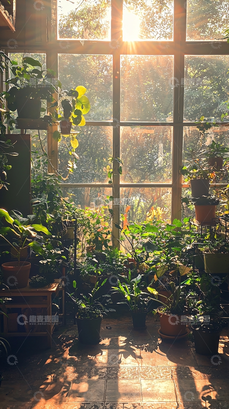 高清大图下载【趣麦麦图】阳光透过窗户的室内植物