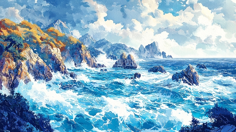 高清大图下载【趣麦麦图】水彩海景