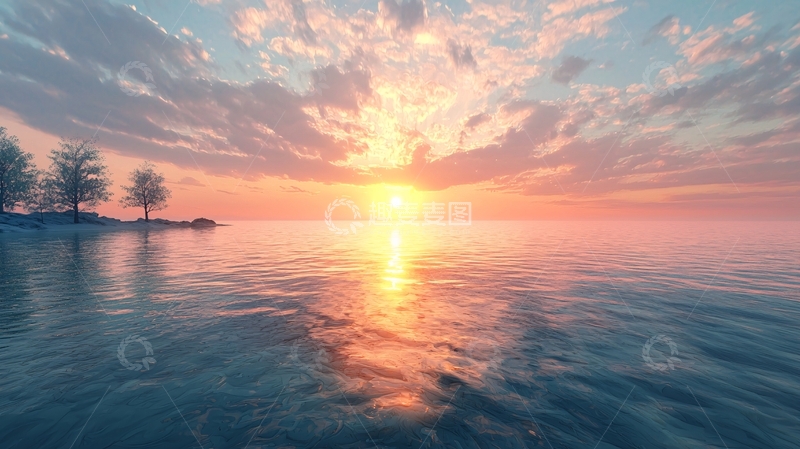 高清大图下载【趣麦麦图】海面日出唯美天空