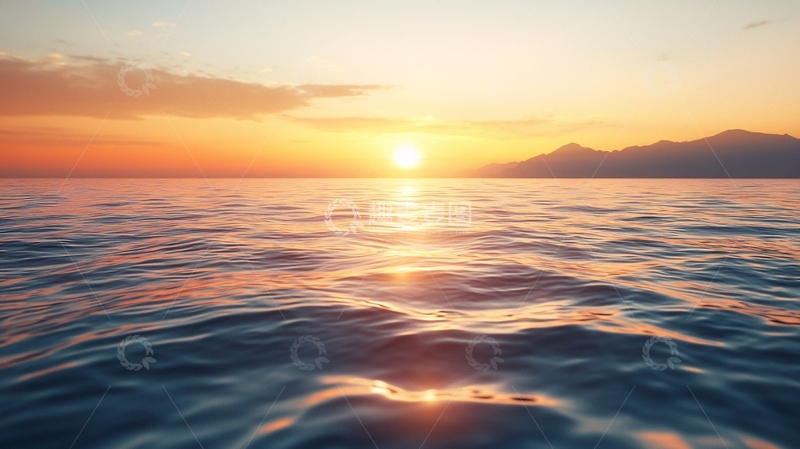 高清大图下载【趣麦麦图】平静海面日落