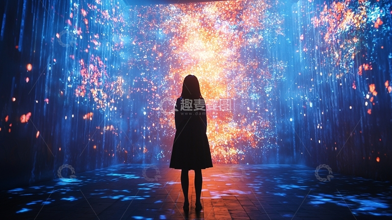 高清大图下载【趣麦麦图】女子背影面对绚烂星空