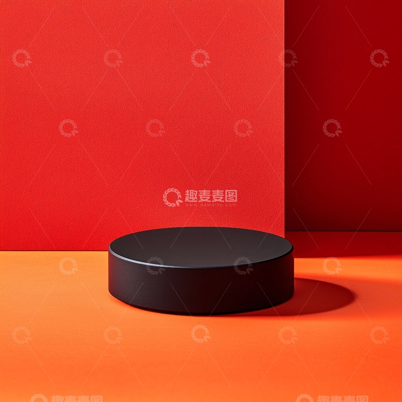高清大图下载【趣麦麦图】红色背景黑色圆形展台