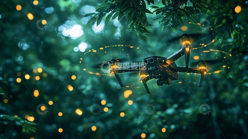高清大图下载【趣麦麦图】萤火虫与无人机夜景
