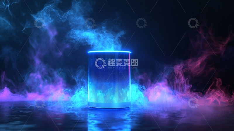 高清大图下载【趣麦麦图】蓝色烟雾环绕的蓝色圆柱体