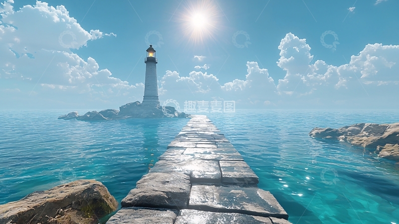 高清大图下载【趣麦麦图】海边灯塔指引方向