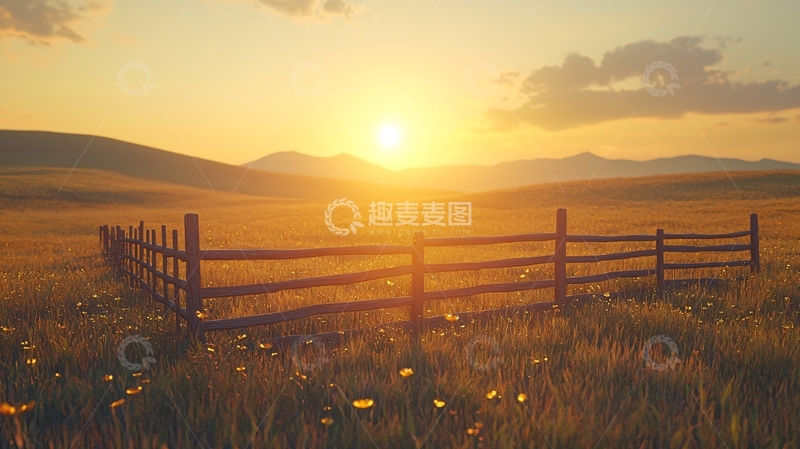 高清大图下载【趣麦麦图】金色的田野日落