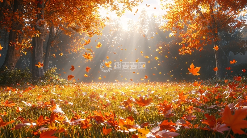 高清大图下载【趣麦麦图】落叶纷飞的秋日阳光