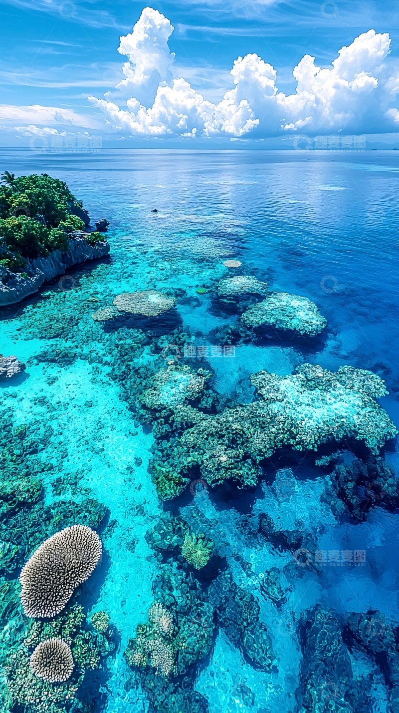高清大图下载【趣麦麦图】清澈碧蓝的海水珊瑚礁