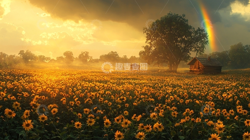 高清大图下载【趣麦麦图】阳光洒满向日葵田野