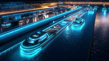 夜晚灯光下的水上航运