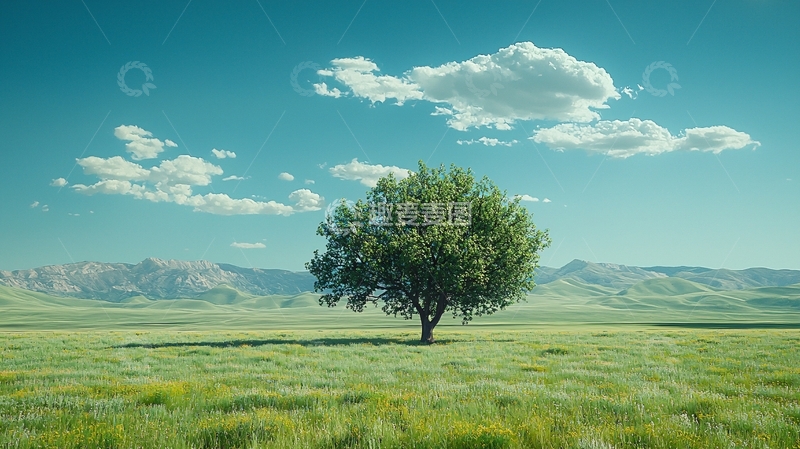 高清大图下载【趣麦麦图】广阔草地上的一棵树
