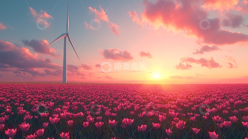 高清大图下载【趣麦麦图】风车在花田中