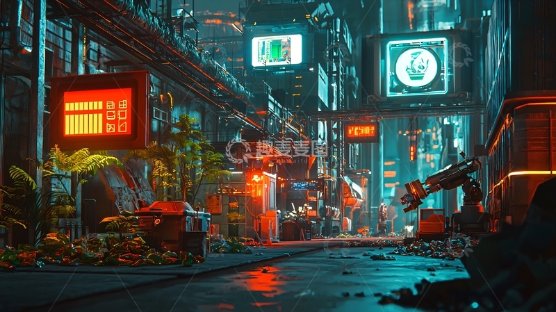 高清大图下载【趣麦麦图】霓虹灯下的未来都市街道