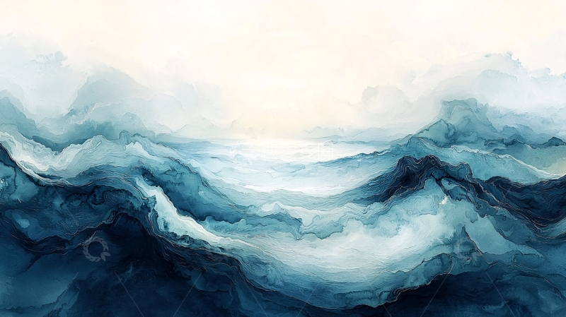高清大图下载【趣麦麦图】水彩风格的抽象海景
