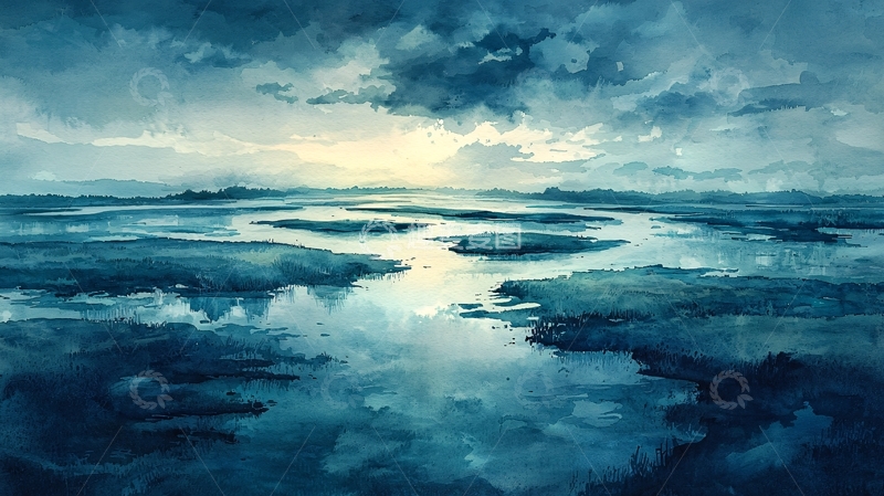 高清大图下载【趣麦麦图】广阔水面上的天空倒影