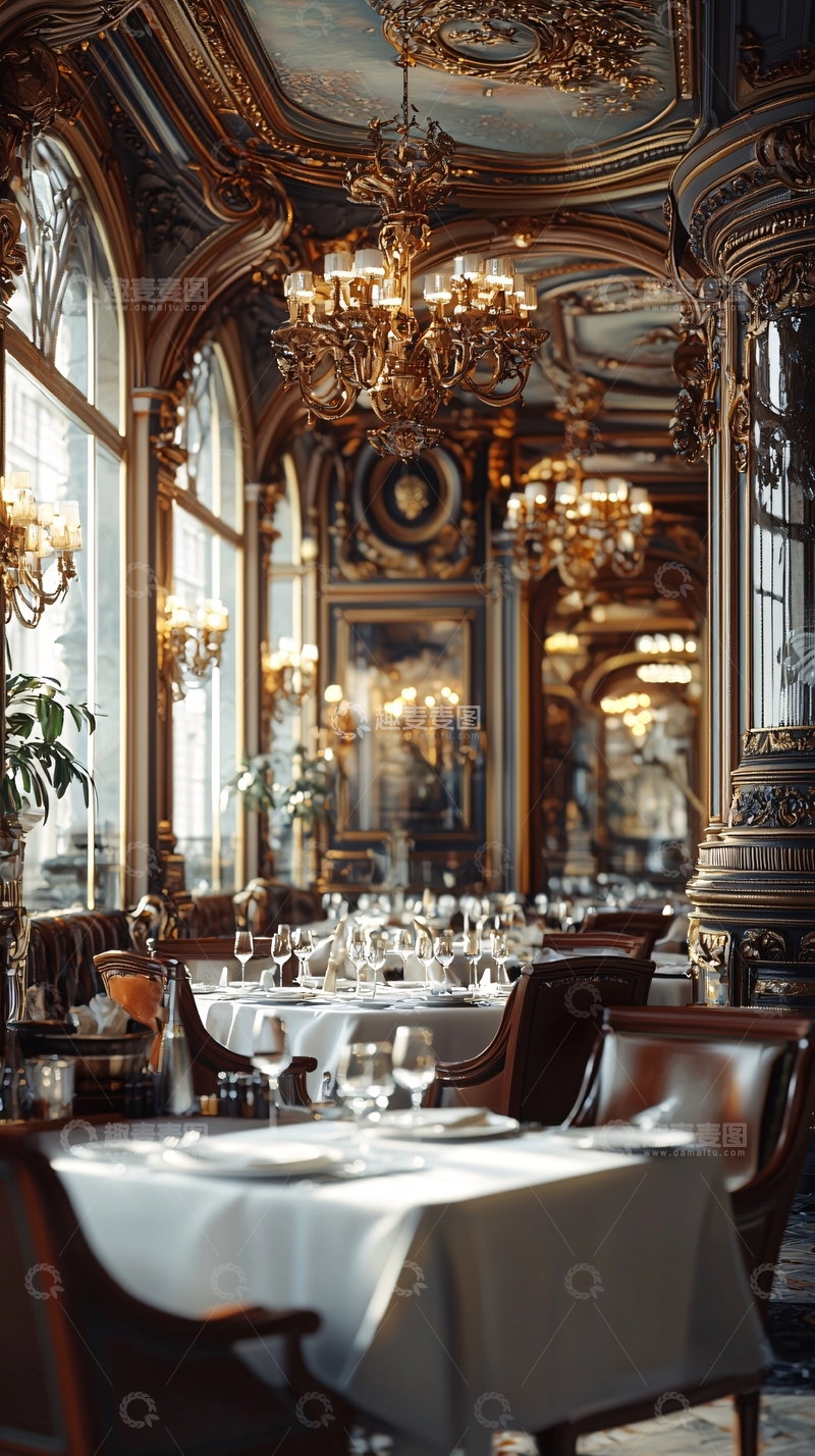 高清大图下载【趣麦麦图】奢华的金色餐厅室内