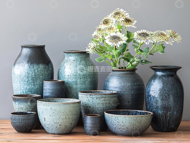 高清大图下载【趣麦麦图】多种蓝色陶瓷花瓶组合