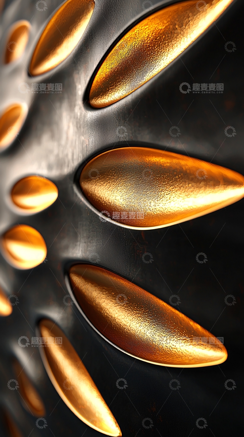 高清大图下载【趣麦麦图】金色叶子图案的金属表面