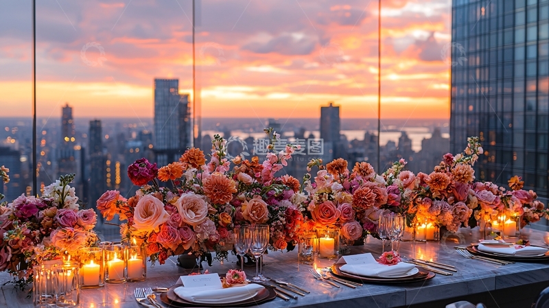 高清大图下载【趣麦麦图】城市夜景下的浪漫餐桌