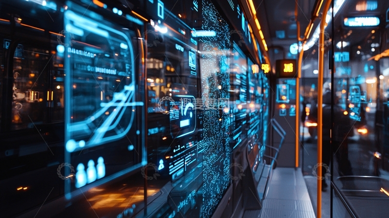 高清大图下载【趣麦麦图】未来科技感公交车内景