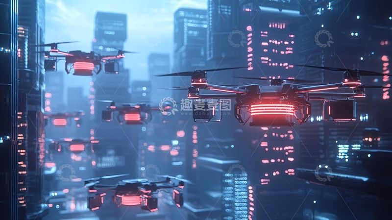 高清大图下载【趣麦麦图】未来都市无人机快递