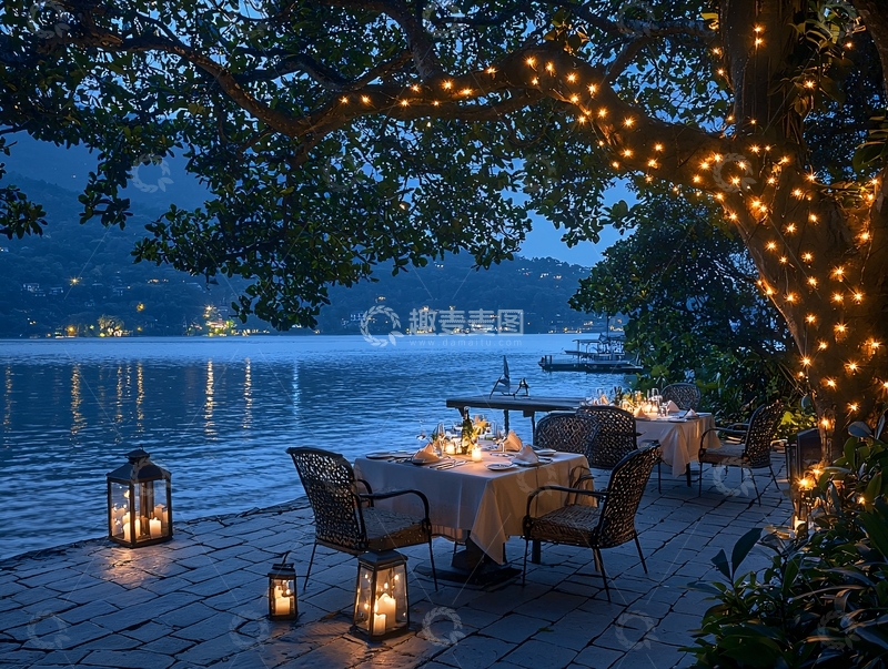 高清大图下载【趣麦麦图】湖畔浪漫晚餐场景
