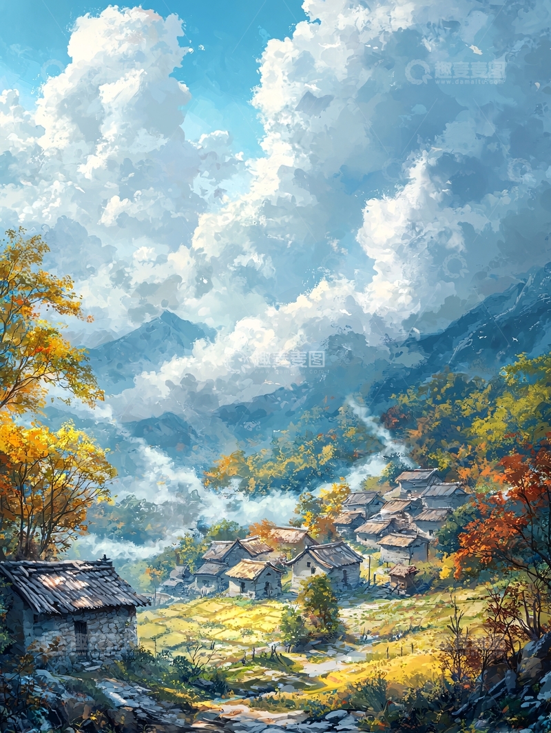 高清大图下载【趣麦麦图】山间村落